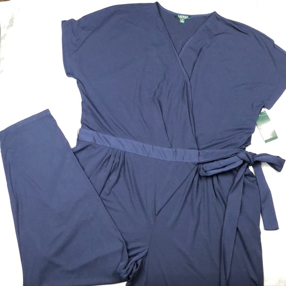 Ralph Lauren Navy Faux Wrap Jumpsuit Sizes 2X & 3X - Picture 2 of 5
